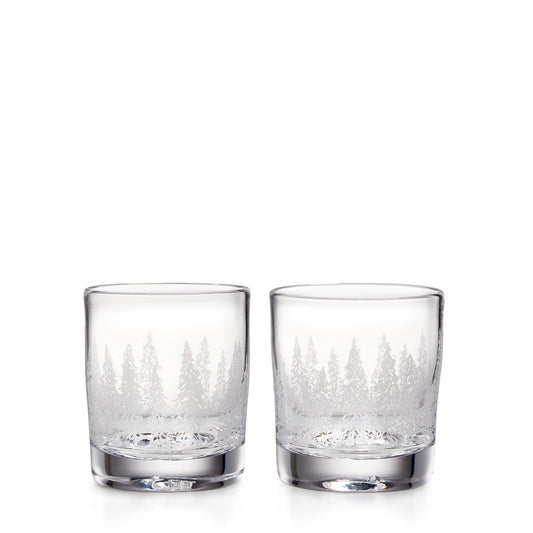 Simon Pearce Engraved Forest Ascutney Double Old-Fashioned Glasses - Set of 2