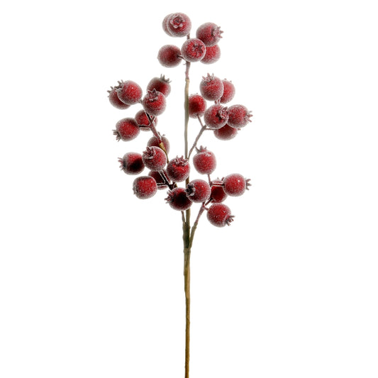 21" Iced Burgundy Berry Pod Spray