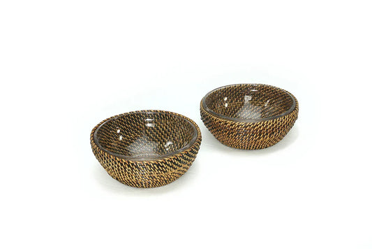 Round Serving Bowl with Glass Insert, Set of 2