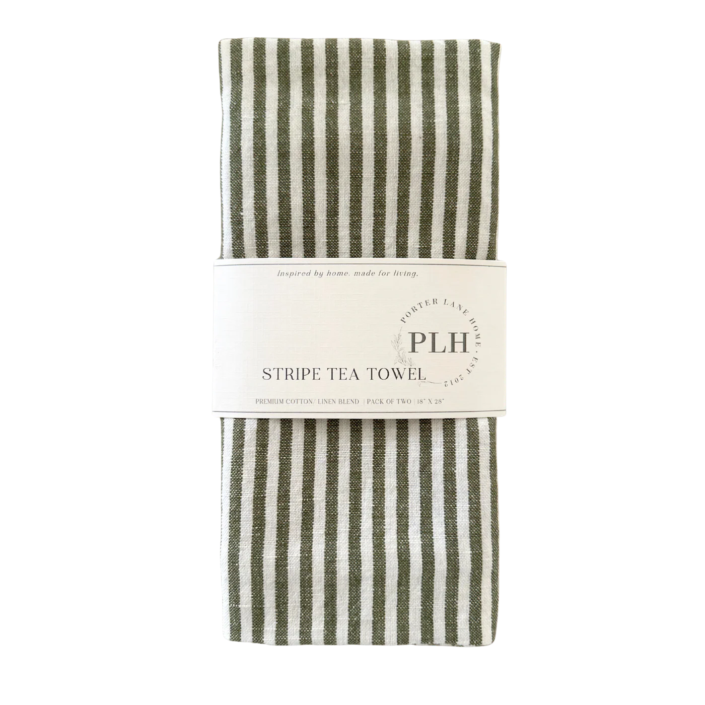 Stripe Tea Towel Set - Green Cotton Linen Blend (2-Pack)
