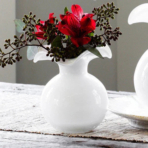 Hibiscus Glass White Small Fluted Vase - Marcel’s Culinary Experience