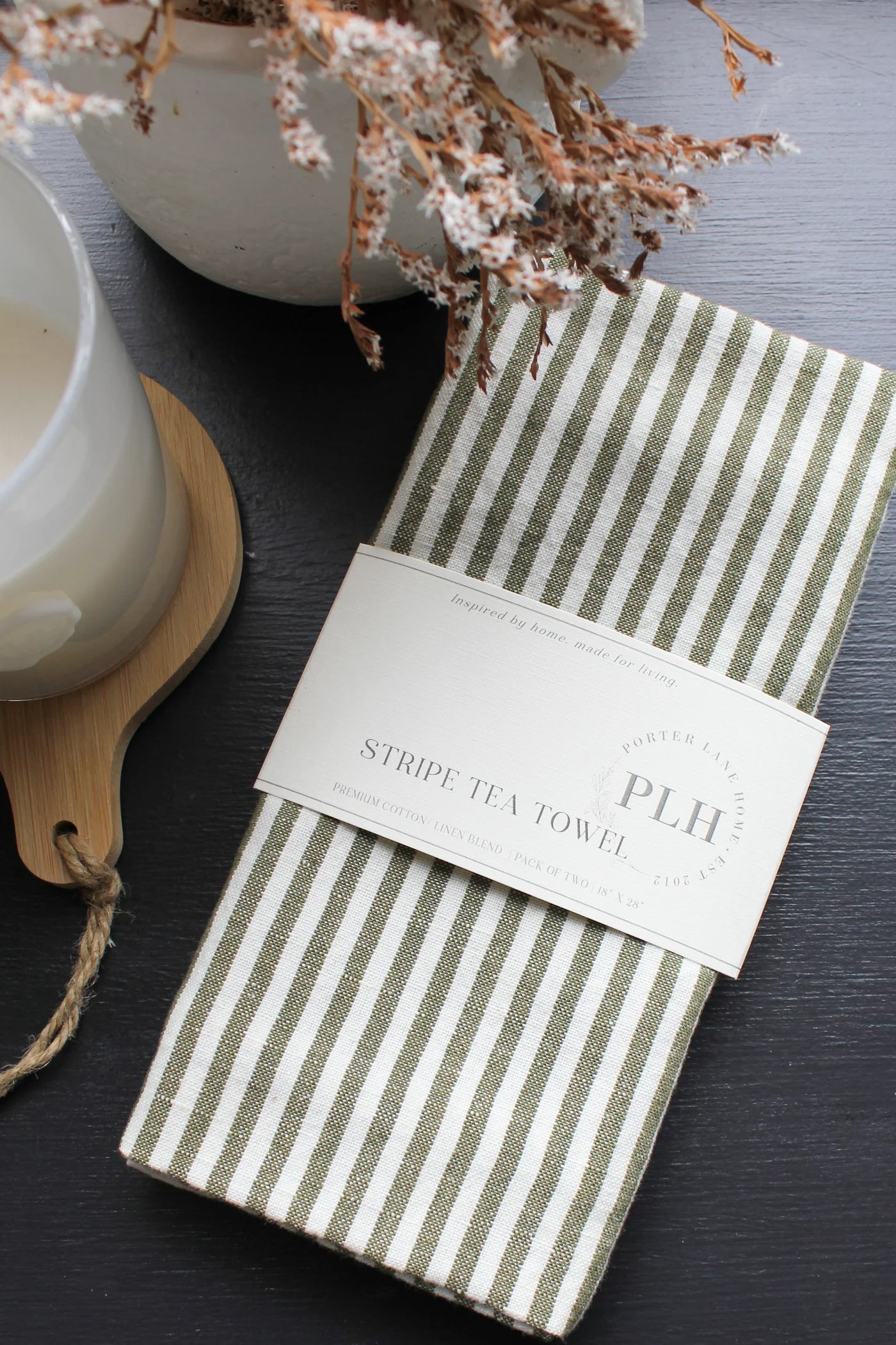 Stripe Tea Towel Set - Green Cotton Linen Blend (2-Pack)