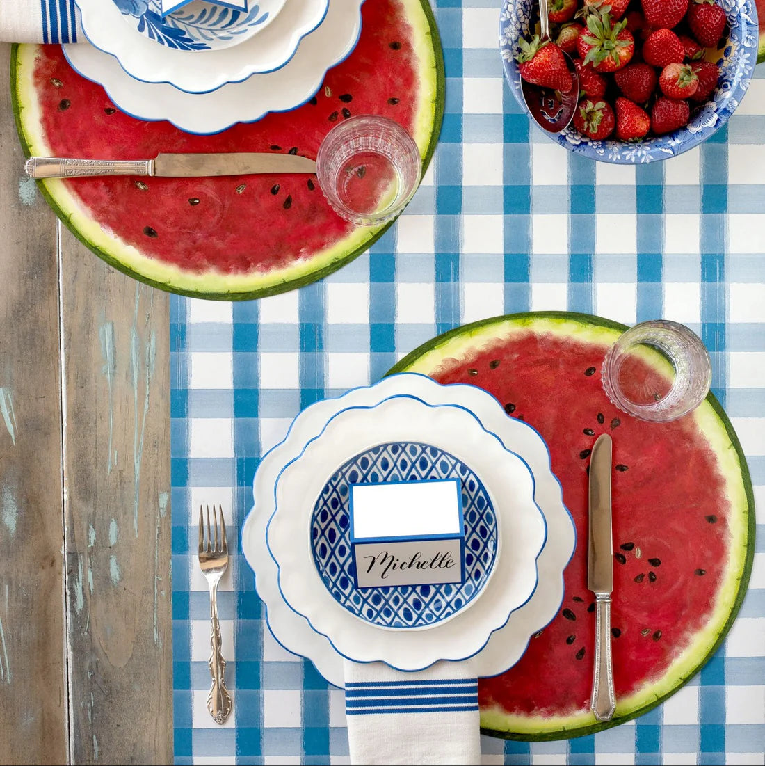 Hester and Cook Blue Painted Check Runner