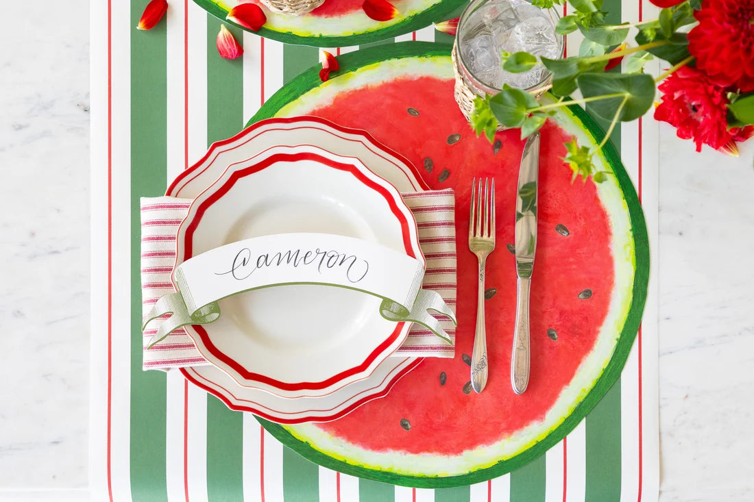 Hester & Cook Green & Red Awning Stripe Paper Table Runner