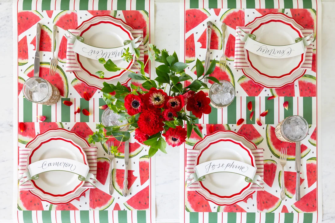 Hester & Cook Green & Red Awning Stripe Paper Table Runner