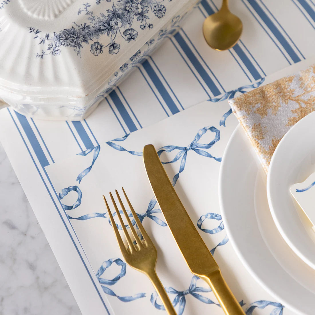 Hester & Cook Cornflower Blue Linen Stripe Runner