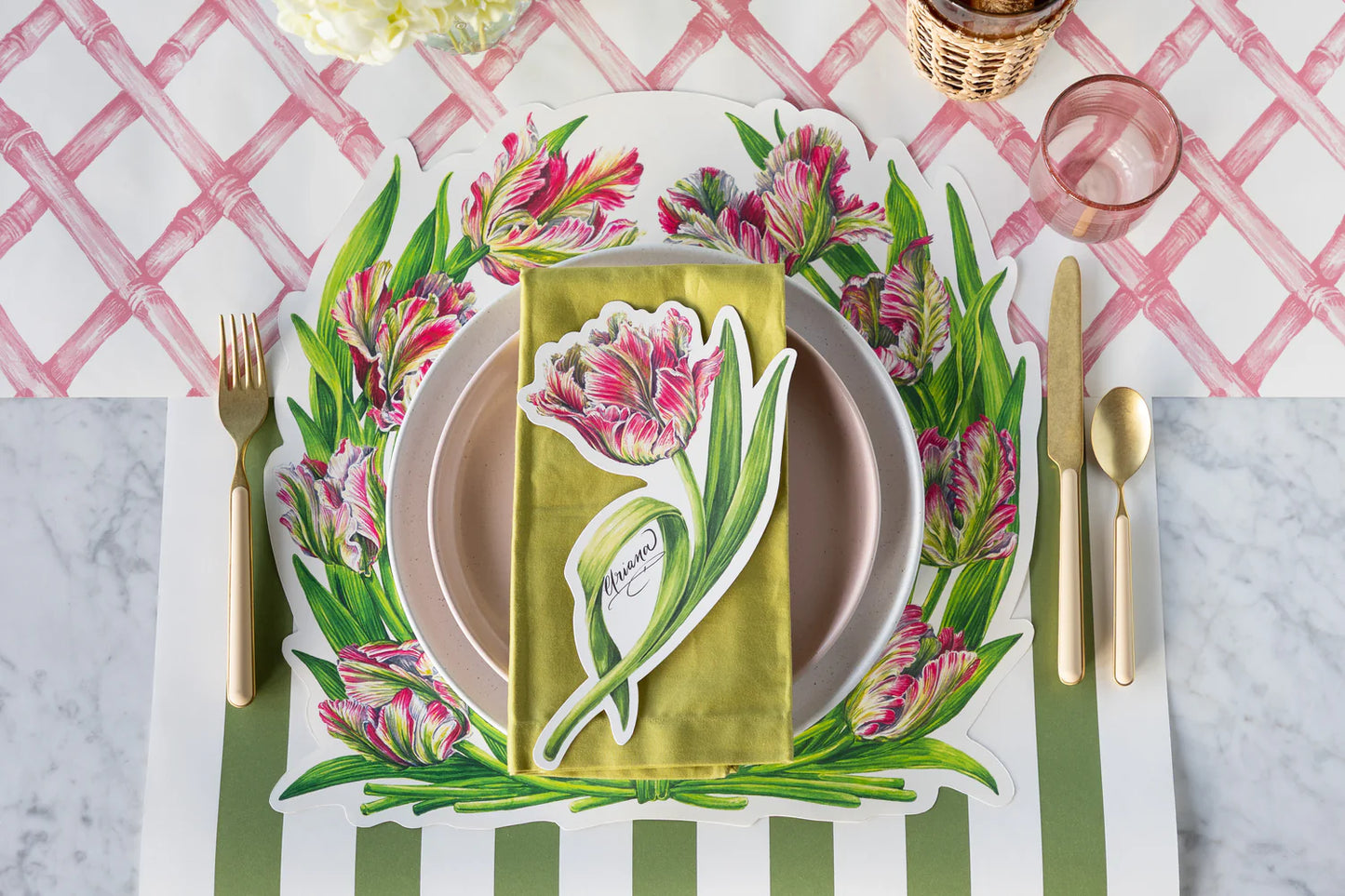 Hester & Cook Die-Cut Parrot Tulip Paper Placemats - Set of 12