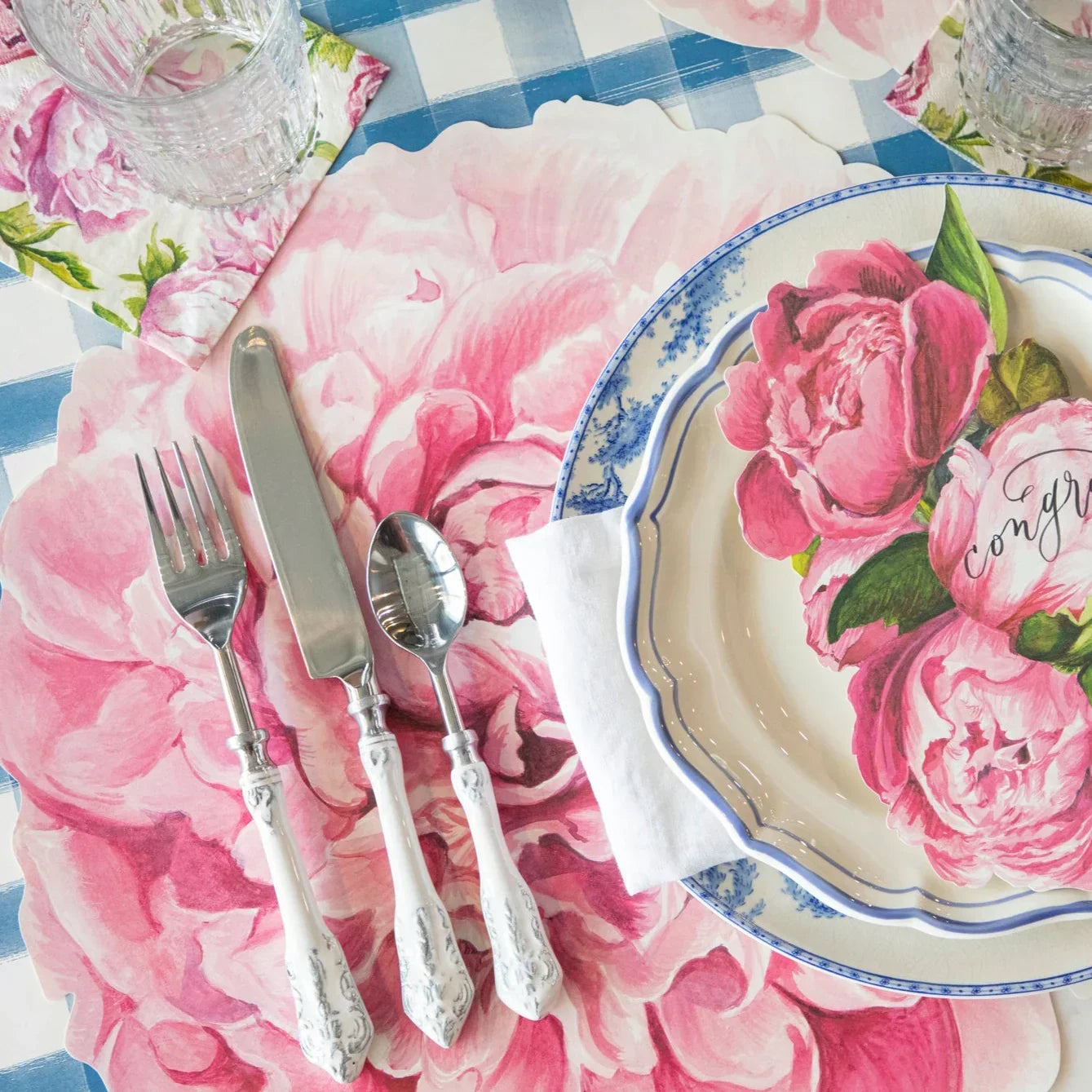 Hester & Cook Die-Cut Peony Placemat - Paper Placemats Set of 12