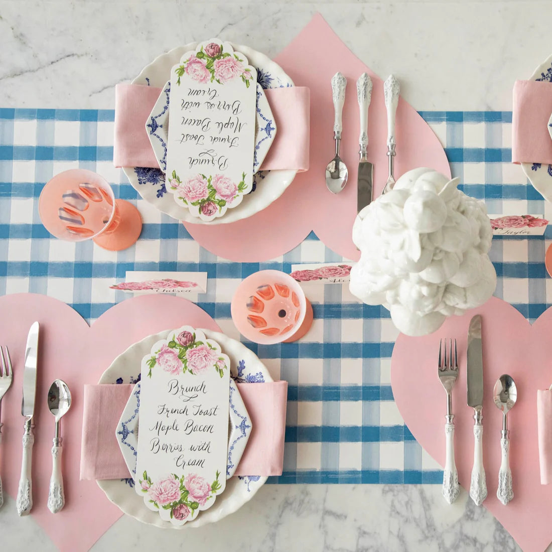 Hester and Cook Blue Painted Check Runner