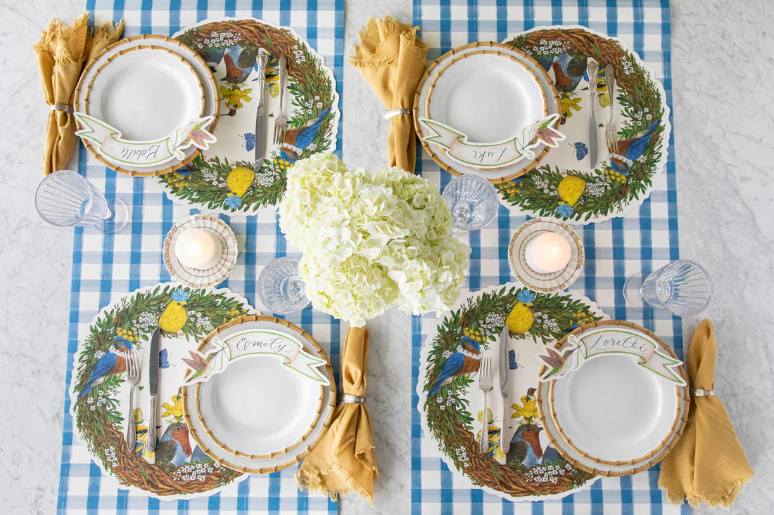 Hester and Cook Blue Painted Check Runner