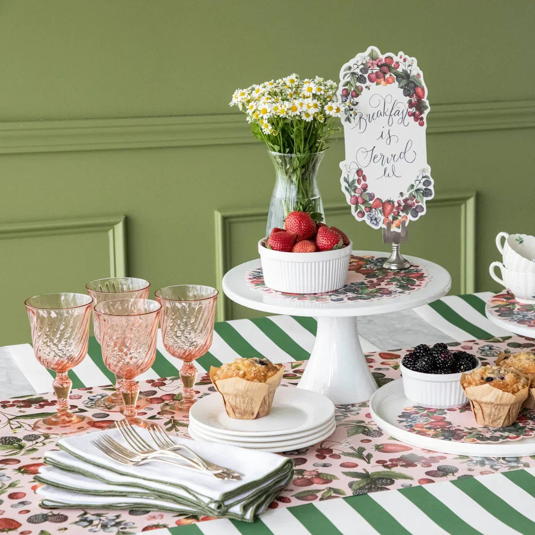 Hester & Cook Dark Green Classic Stripe Paper Runner - Marcel’s Culinary Experience