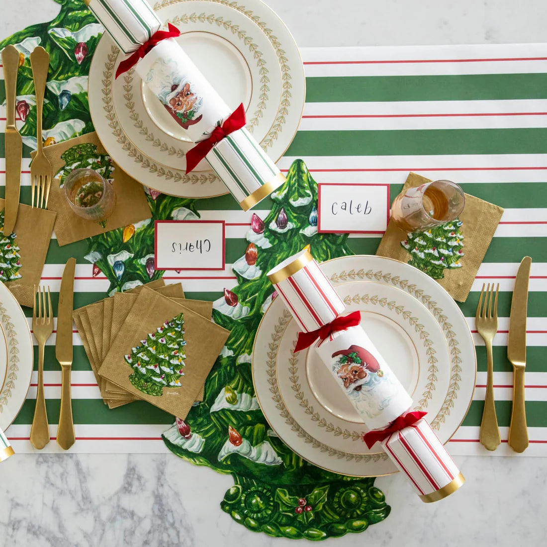 Hester & Cook Green & Red Awning Stripe Paper Table Runner
