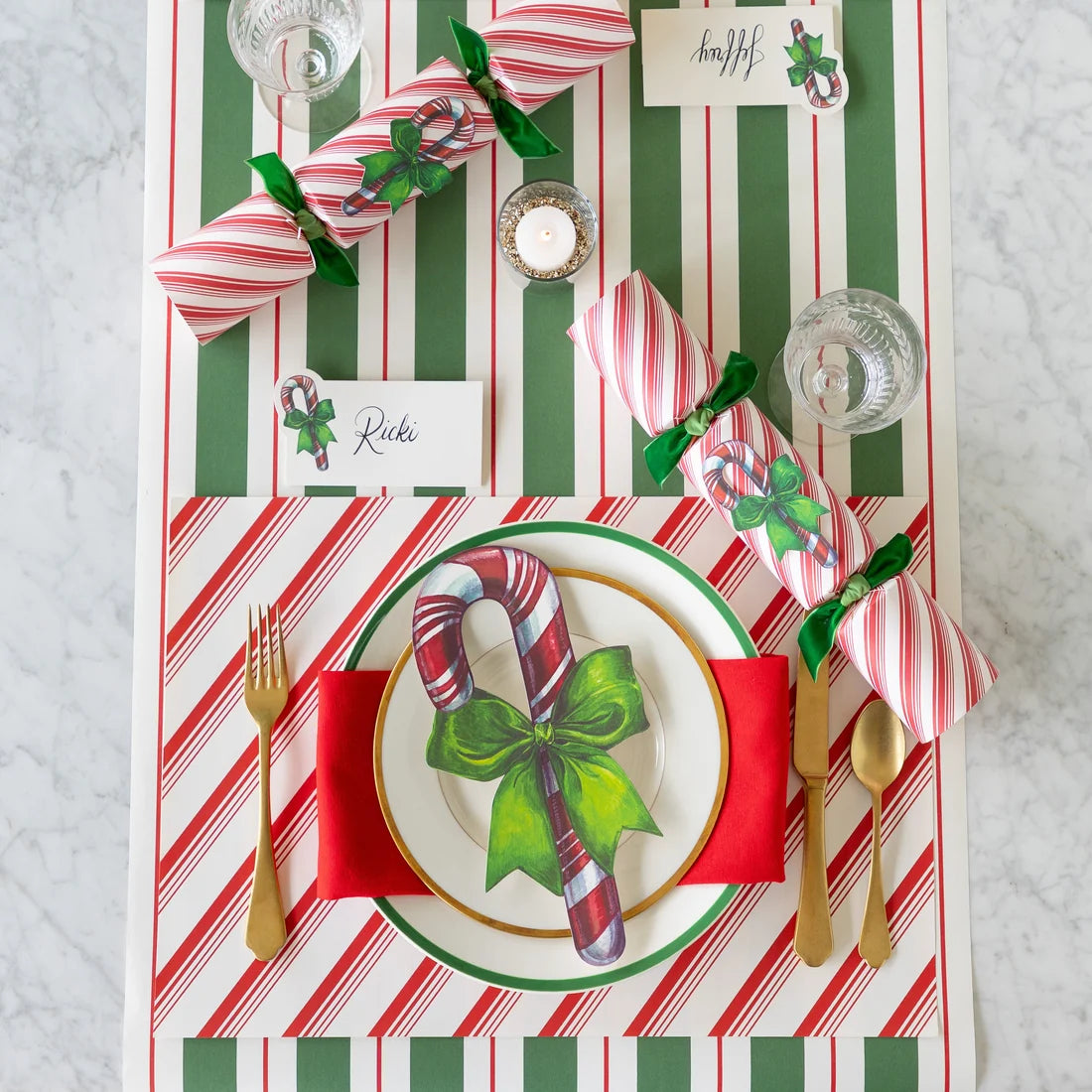 Hester & Cook Green & Red Awning Stripe Paper Table Runner