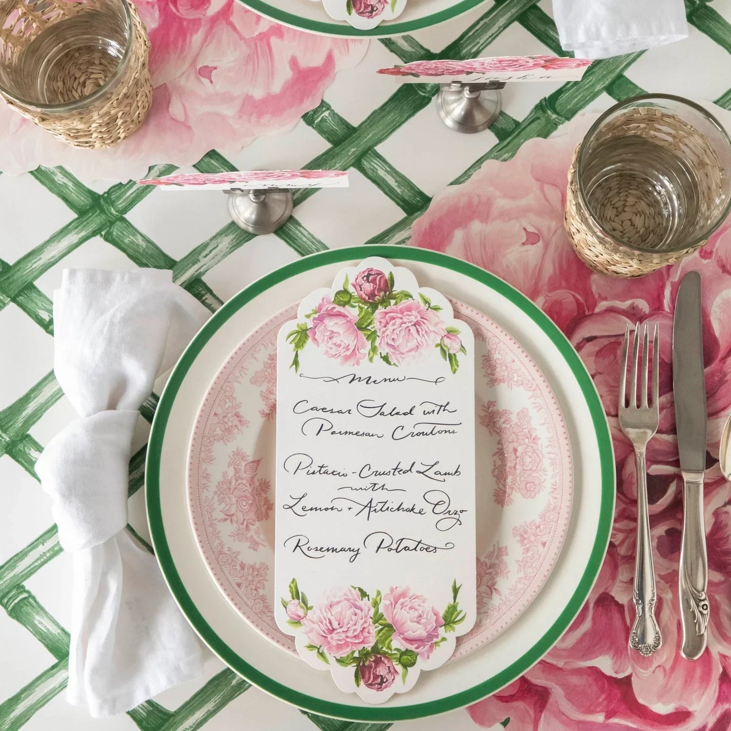 Hester & Cook Die-Cut Peony Placemat - Paper Placemats Set of 12
