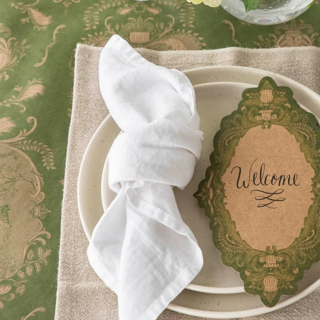 Hester & Cook Moss Fable Toile Paper Table Runner