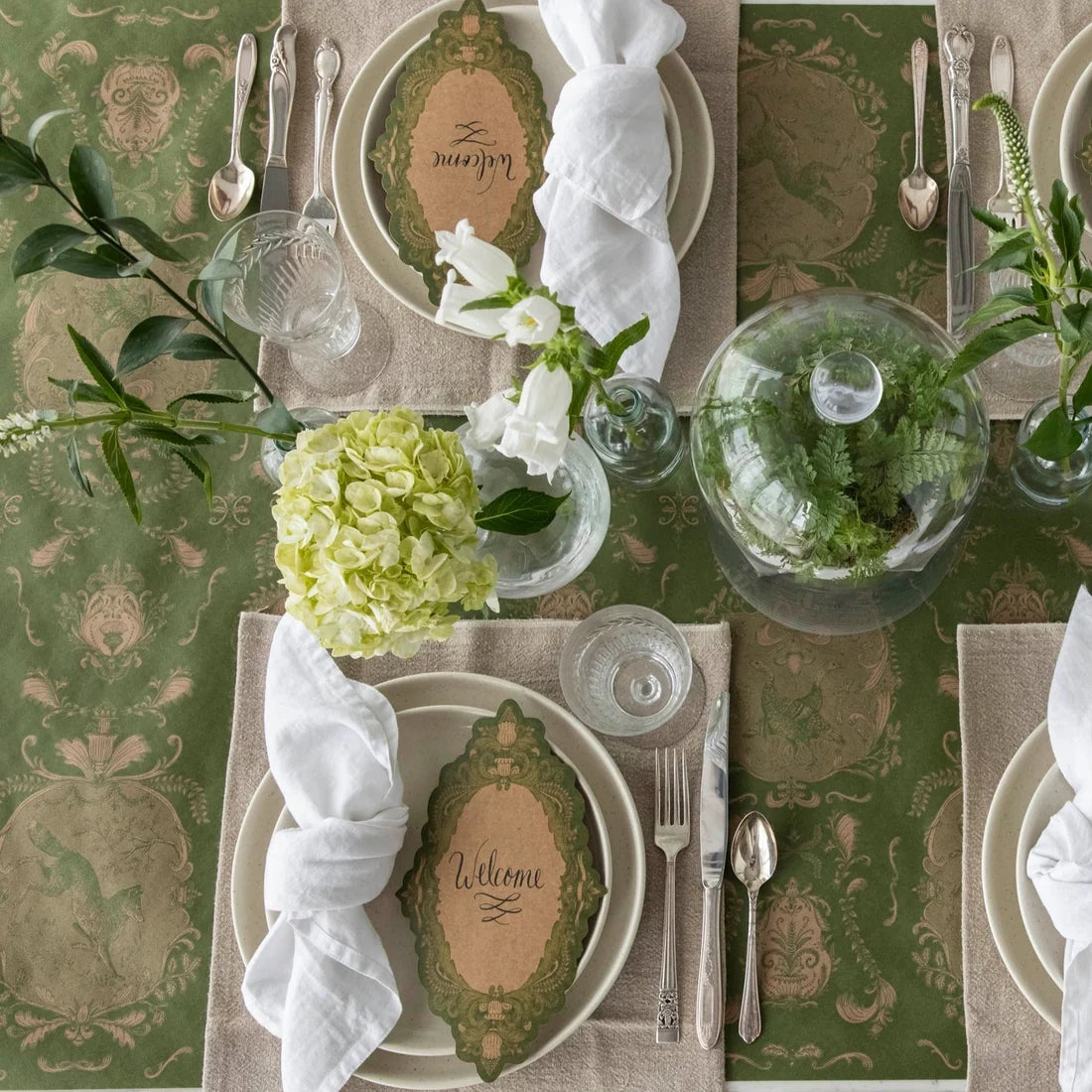 Hester & Cook Moss Fable Toile Paper Table Runner