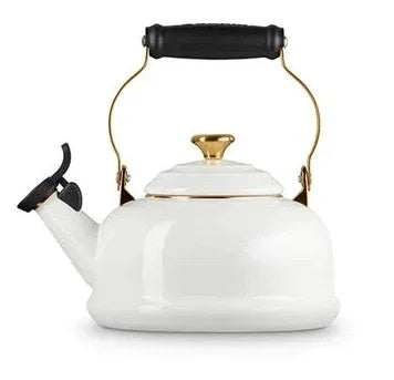 Le Creuset Classic Whistling Kettle with Gold Knob 1.7 qt - White