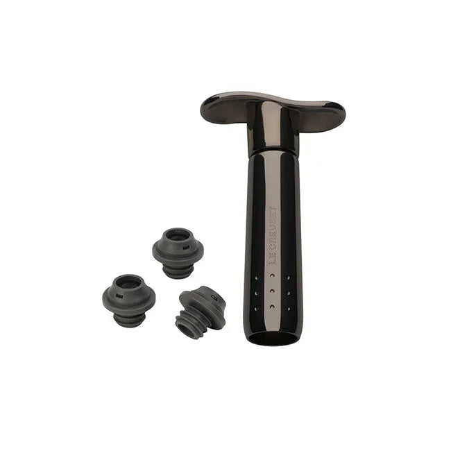 Le Creuset Metal Wine Pump and 3 Stoppers Black Nickel - Marcel’s Culinary Experience