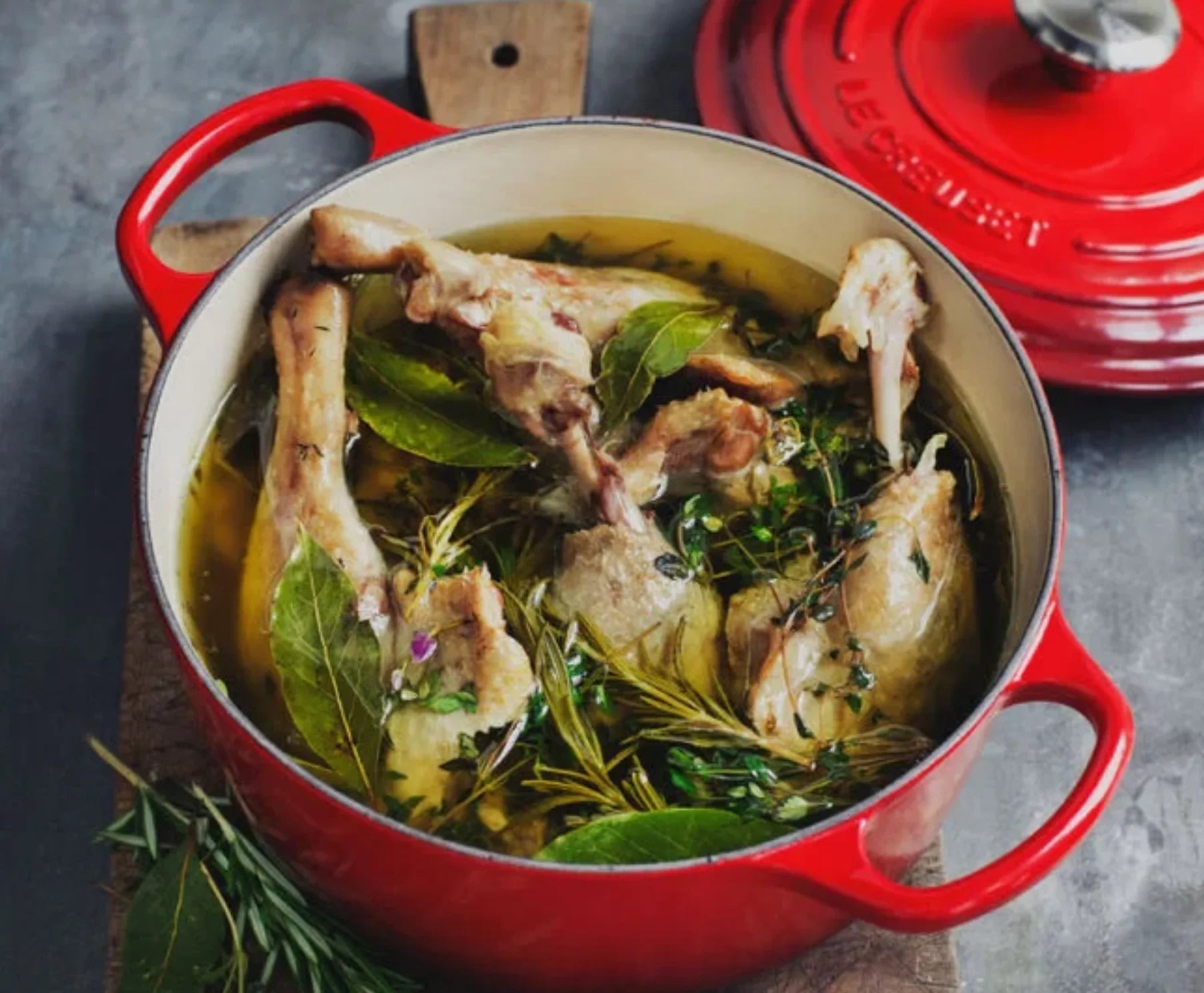 Le Creuset Signature Round Dutch Oven 4.5 qt - Cerise with chicken stew