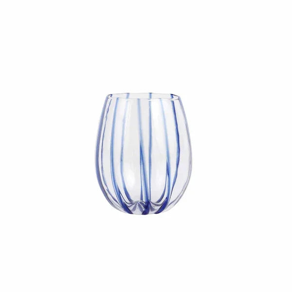 Nuovo Stripe Blue Stemless Wine Glass - Marcel’s Culinary Experience