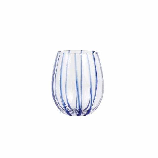 Nuovo Stripe Blue Stemless Wine Glass - Marcel’s Culinary Experience