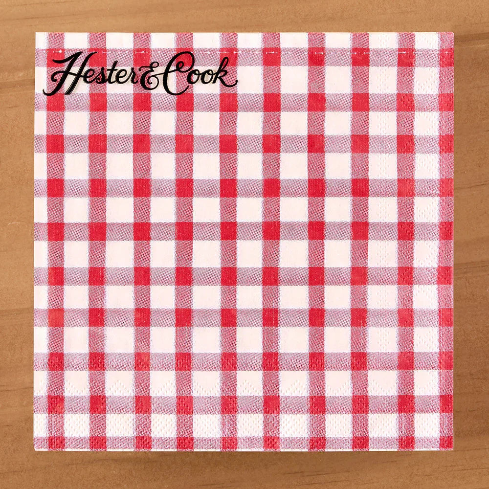 Hester and Cook Red Painted Check Cocktail Napkins