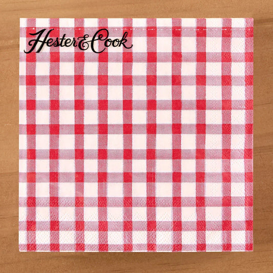 Hester and Cook Red Painted Check Cocktail Napkins