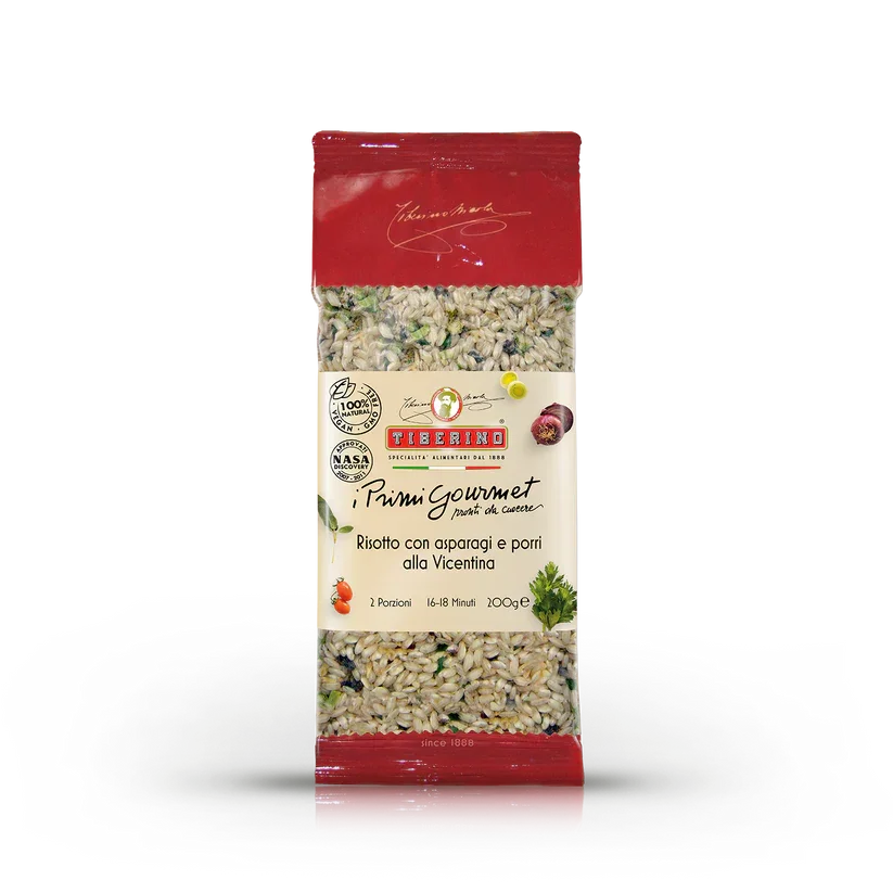 Tiberino Primi Gourmet Risotto with asparagus and leeks, 200g Italian specialty pack