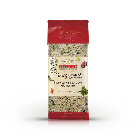 Tiberino Primi Gourmet Risotto with asparagus and leeks, 200g Italian specialty pack