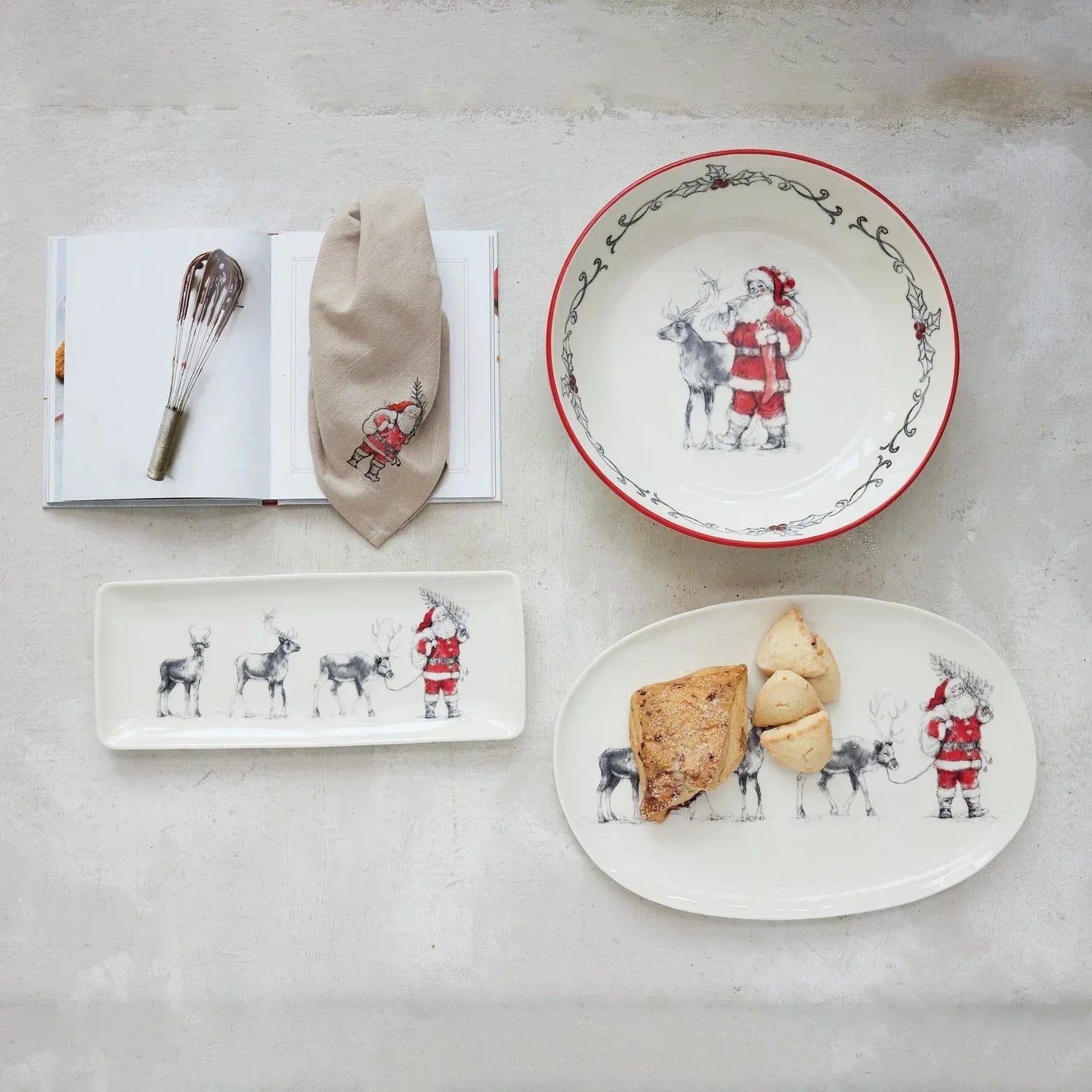 Stoneware Serving Platter with Santa Leading Reindeer - Marcel’s Culinary Experience