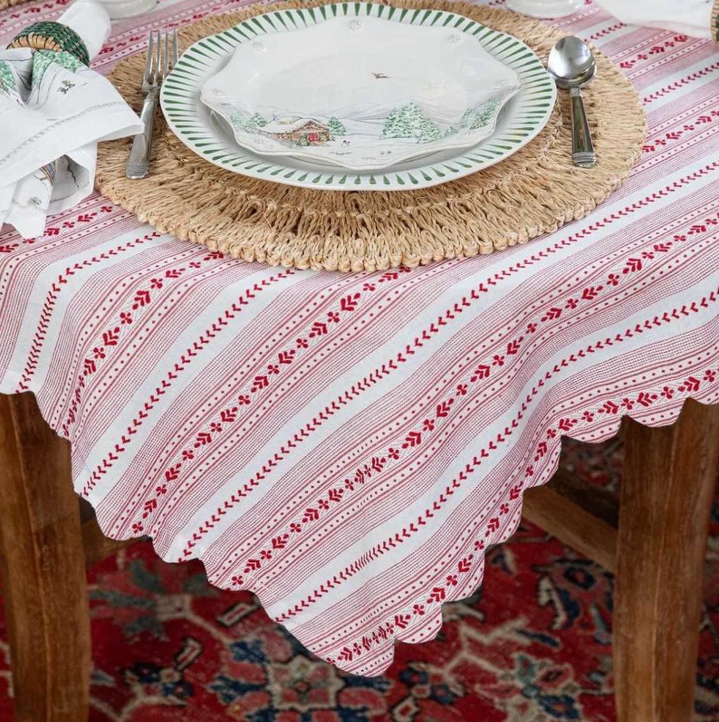 Juliska Juliska Villa Stripe Tablecloth - Ruby - Marcel’s Culinary Experience