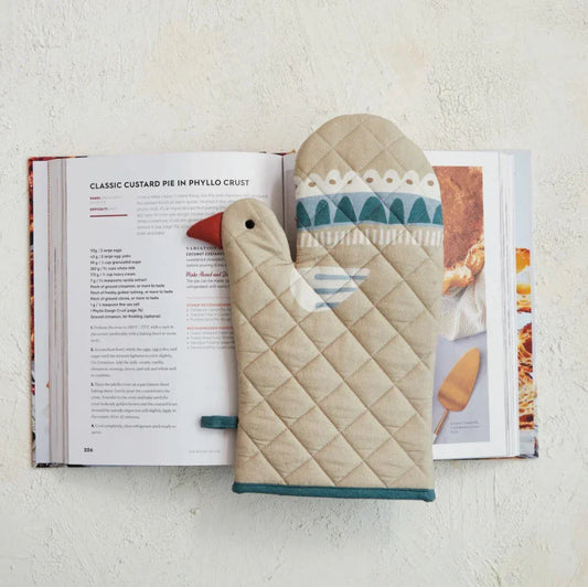 Cotton Printed Dove Shaped Hot Mitt, Multi Color