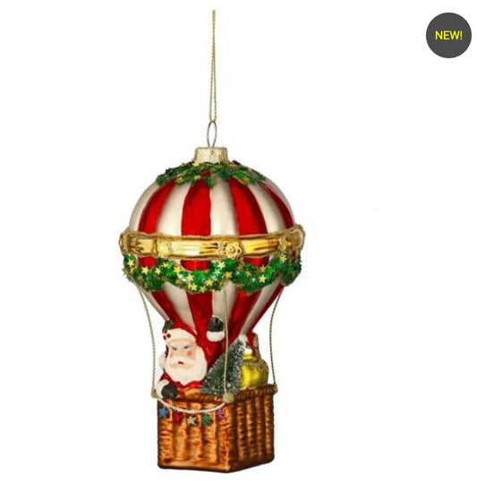 Glass Santa Hot Air Balloon Ornament 6" - Marcel’s Culinary Experience