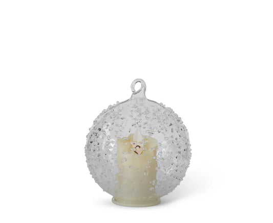 LED Textured Clear Glass Ornament w/Timer 3.75" - Marcel’s Culinary Experience