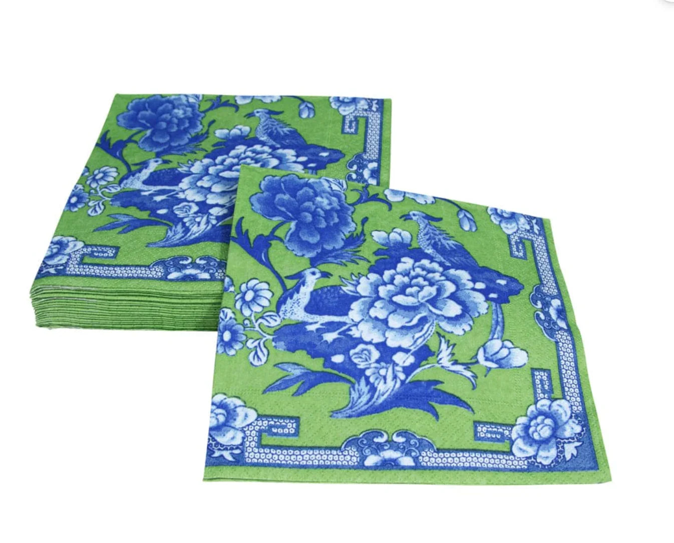 Caspari Green And Blue Plate Paper Luncheon Napkins - 20 Per Package