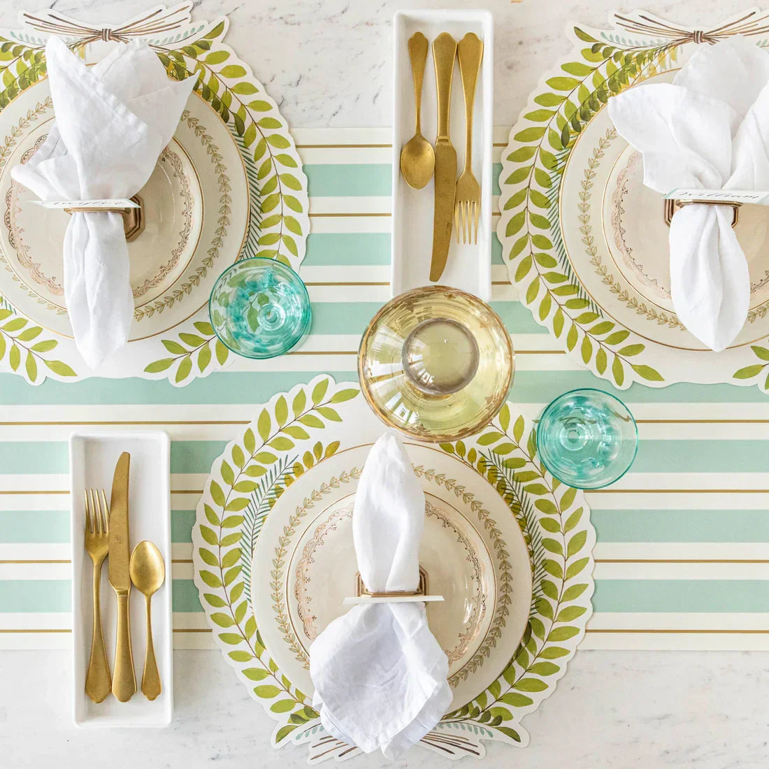 Hester & Cook Seafoam & Gold Awning Stripe Runner - Marcel’s Culinary Experience