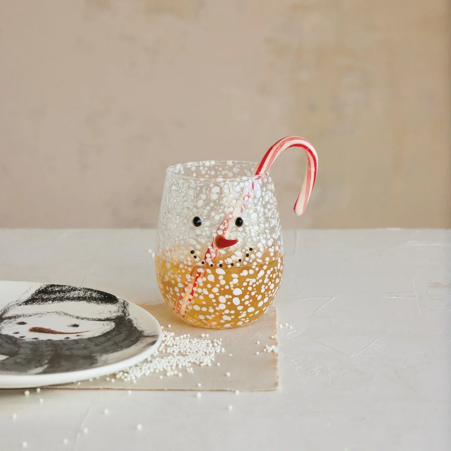 Stemless Confetti Wine Glass with Snowman Face - Marcel’s Culinary Experience