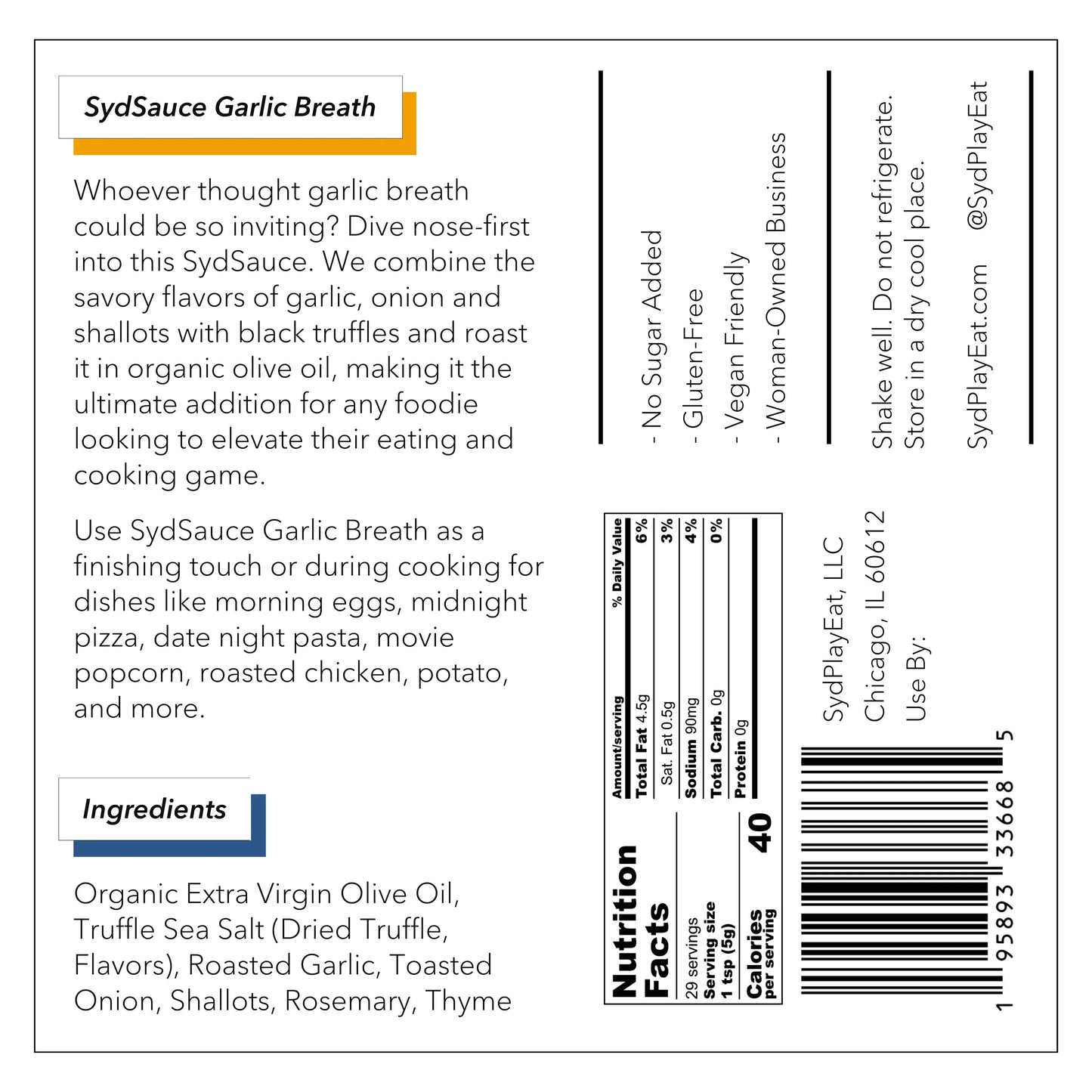 SydSauce Garlic Truffle Oil
