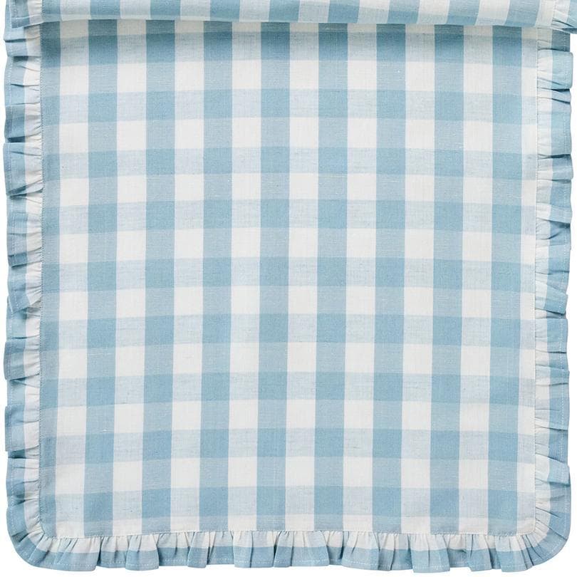 Juliska Gingham Ruffle Table Runner - Ocean 18" x 90"