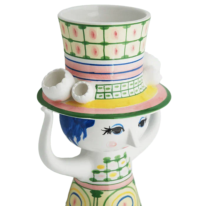 Bjørn Wiinblad Lady with Hat Vase, Green, H: 9.6'' - Marcel’s Culinary Experience