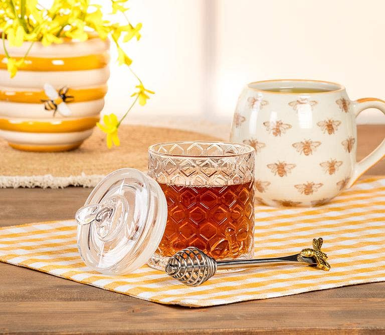 Honeycomb Glass Jar with Bee Lid | 5 Inch