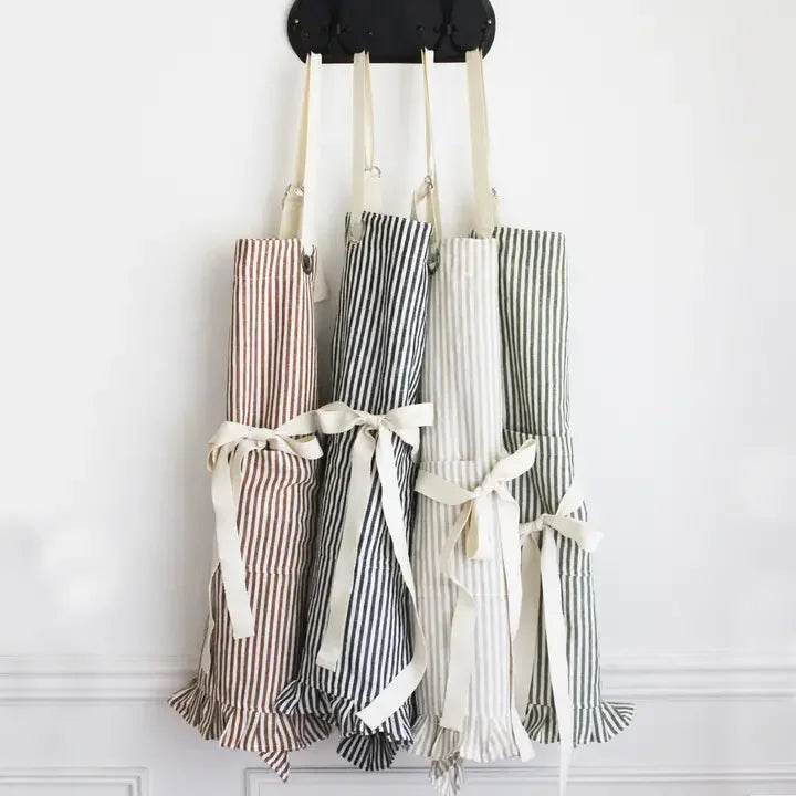 Ruffle Pin Stripe Apron - Black - Marcel’s Culinary Experience