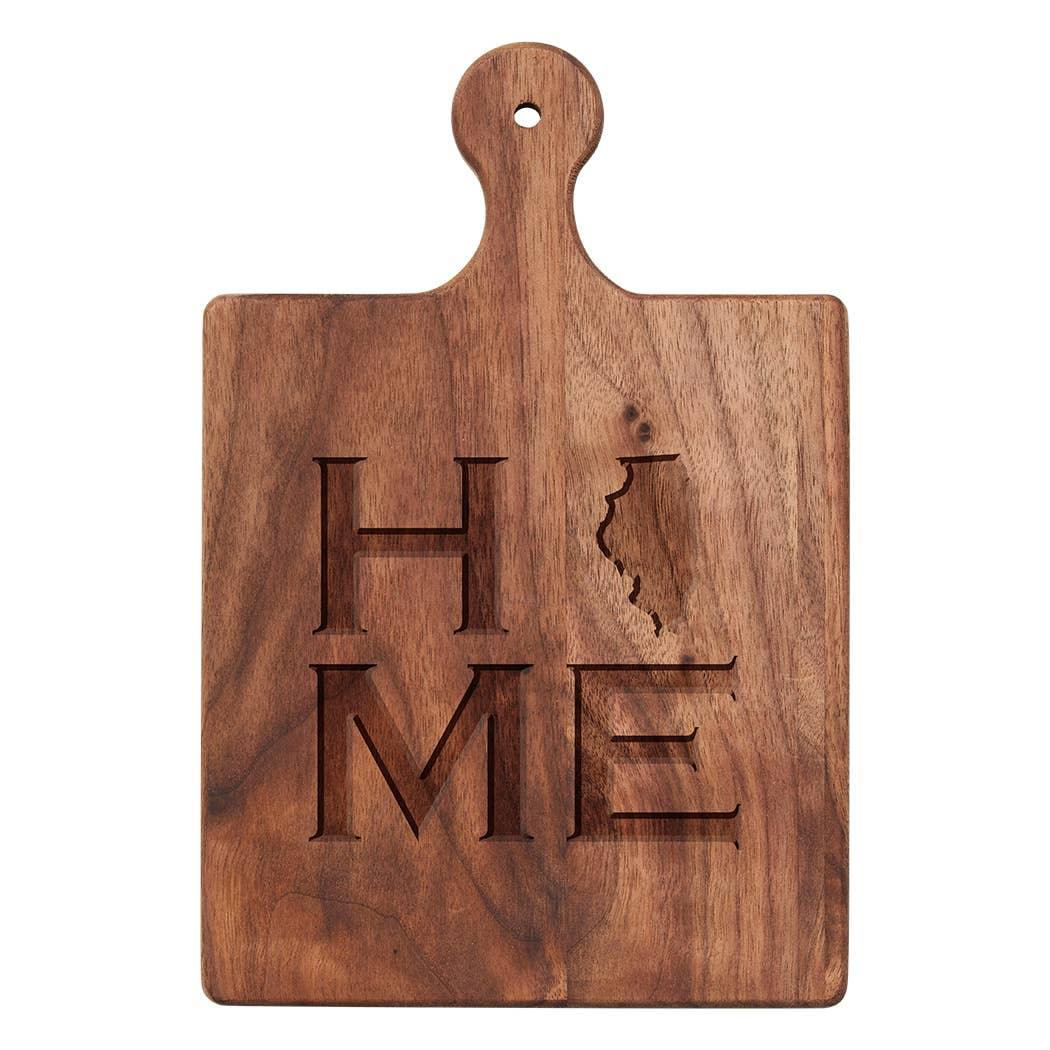 Illinois Home Walnut Cutting Board - Artisan Paddle Board with State Outline