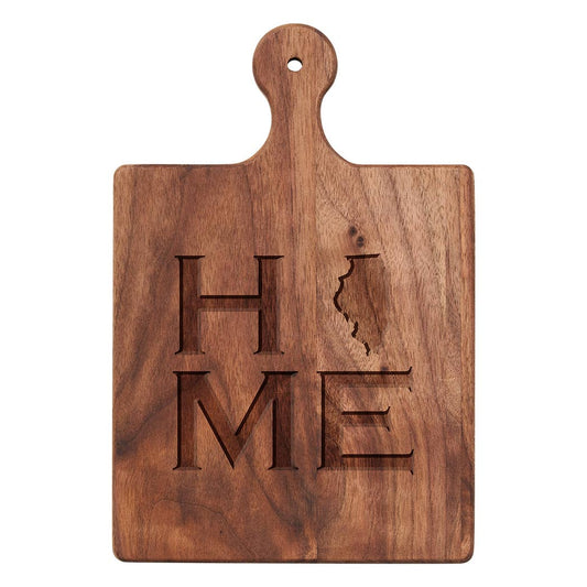 Illinois Home Walnut Cutting Board - Artisan Paddle Board with State Outline