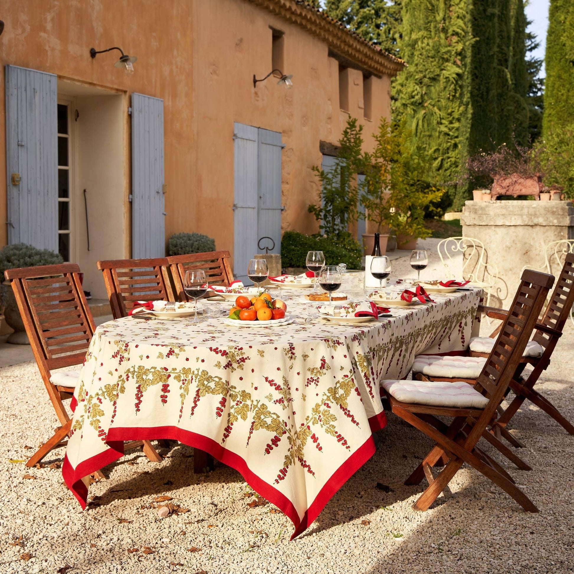 Couleur Nature Gooseberry Red & Green | French Tablecloth - Marcel’s Culinary Experience