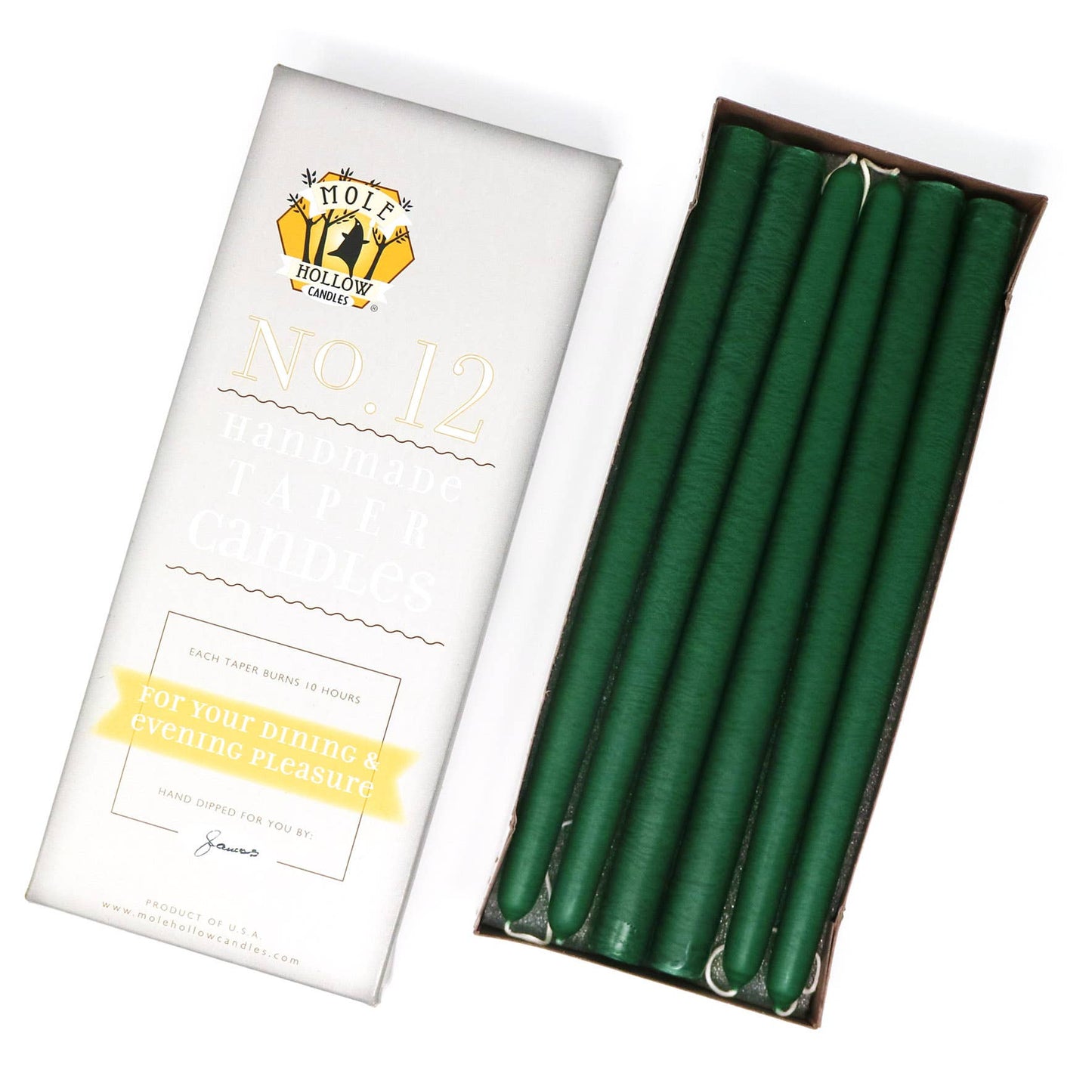 Mole Hollow Hand Dipped Unscented Taper Candles 12"