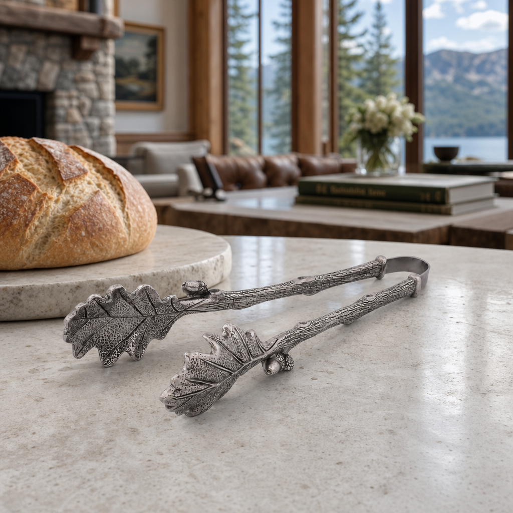 Pewter Oak Leaf Ice & Serving Tongs