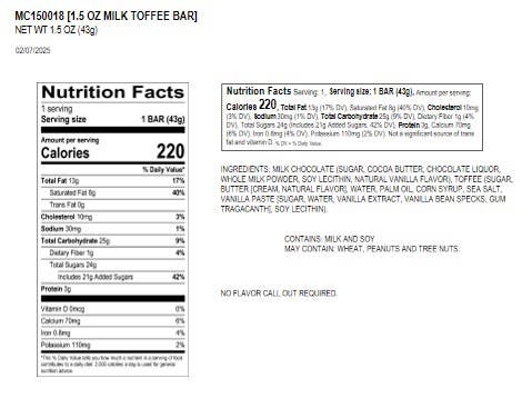 Moodibars® Mrs. Claus 1.5oz - Toffee Crunch Chocolate Bar - Marcel’s Culinary Experience