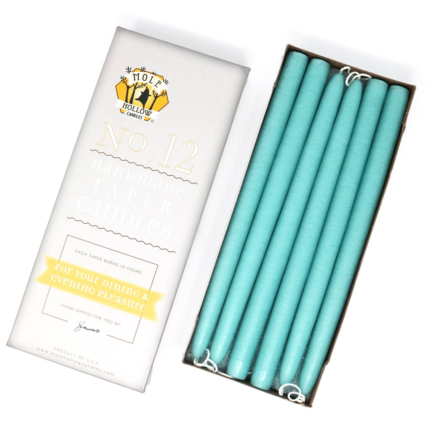 Mole Hollow Hand Dipped Unscented Taper Candles 12"