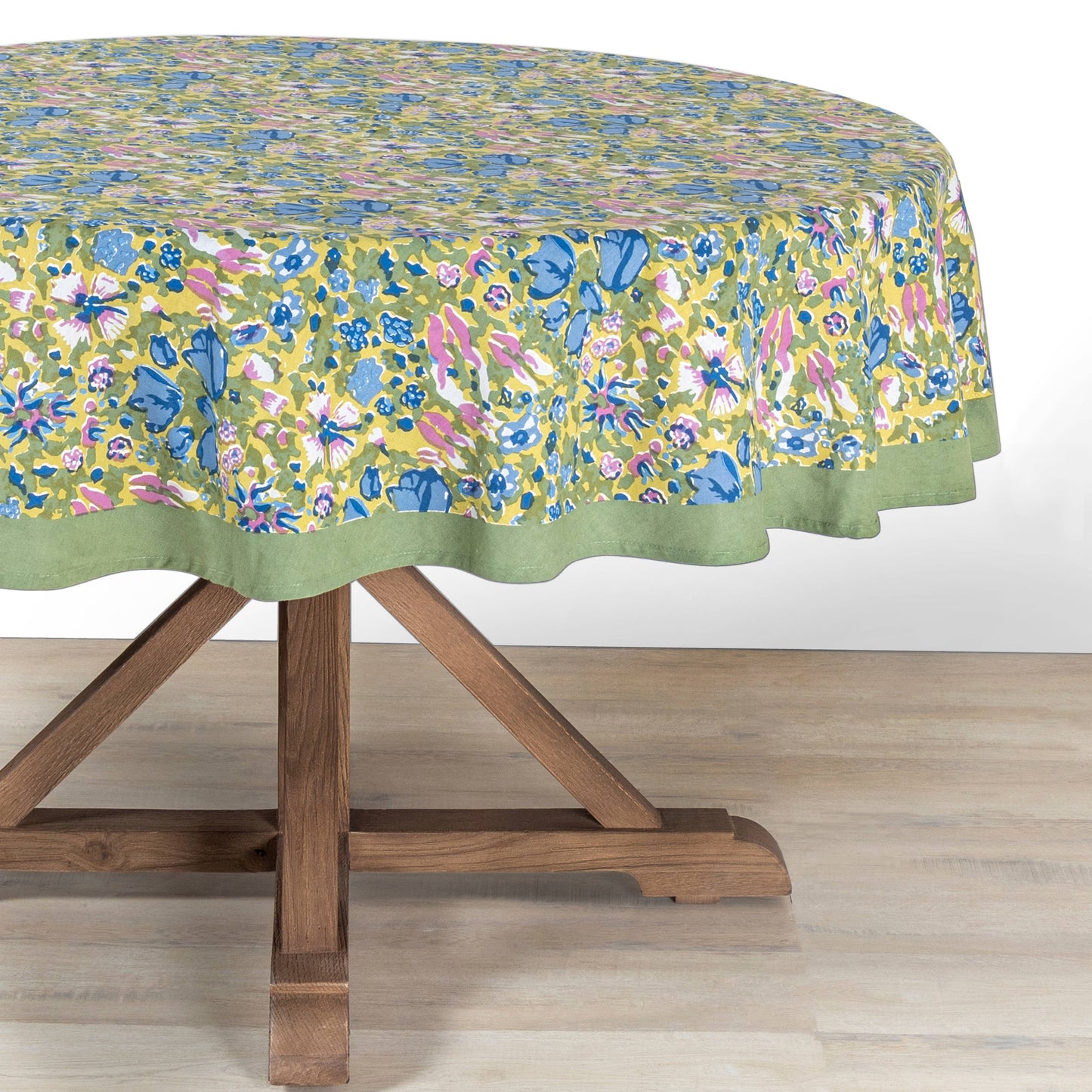Couleur Nature Jardin Blue & Vert Tablecloth - Hand-Printed French Garden Table Linen